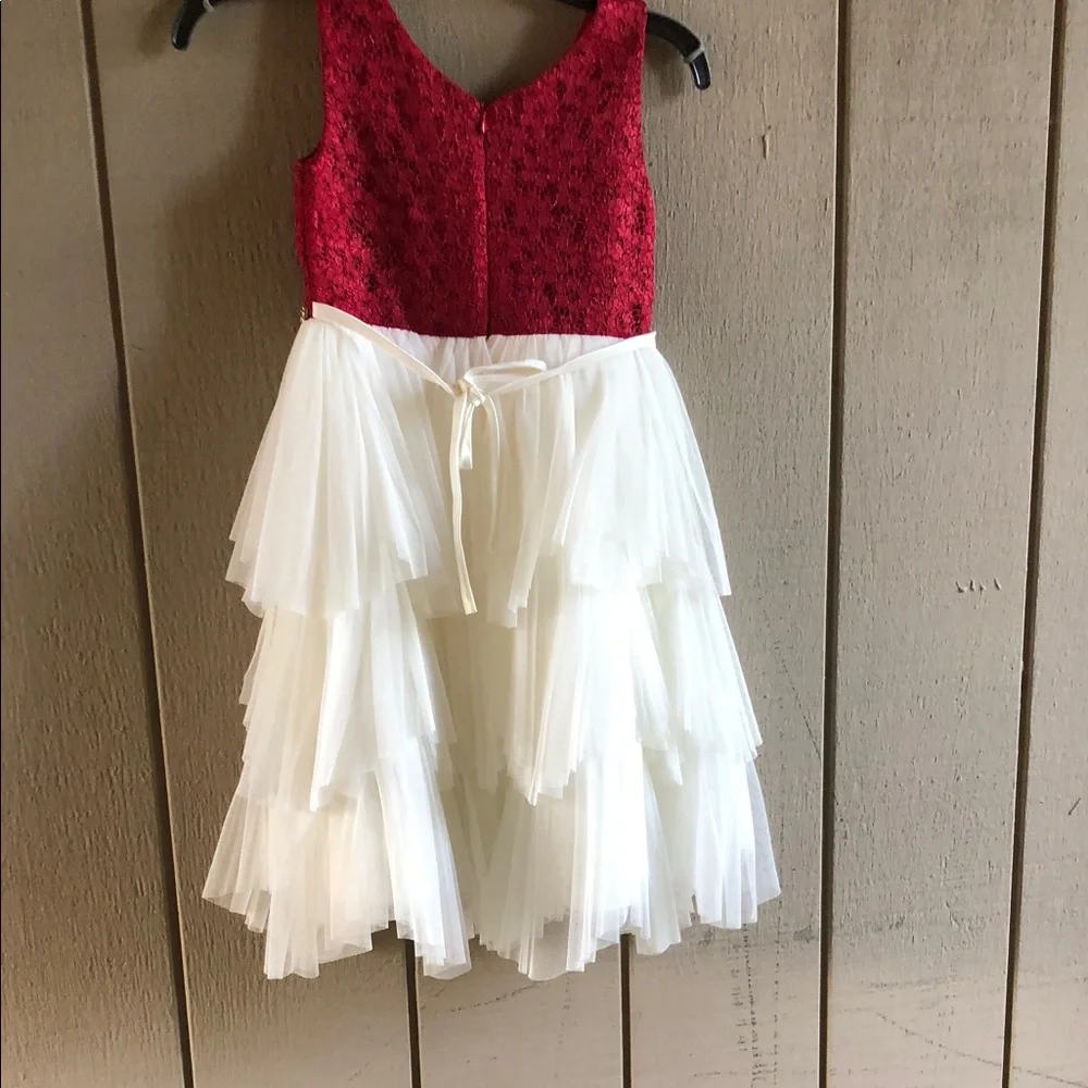 American Princess Red and White Tiered Lace Party Dress for Girls